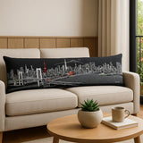 14" X 46" Dark Gray And White Tokyo Nighttime Skyline Lumbar Decorative Pillow