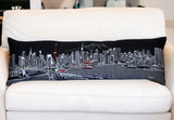 14" X 46" Dark Gray And White Tokyo Nighttime Skyline Lumbar Decorative Pillow