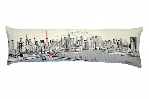 14" X 46" Cream Tokyo Daylight Skyline Lumbar Decorative Pillow