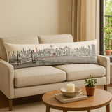 14" X 46" Cream Tokyo Daylight Skyline Lumbar Decorative Pillow