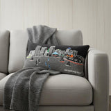 14" X 24" Dark Gray And White Baltimore Nighttime Skyline Lumbar Decorative Pillow