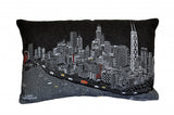 14" X 24" Dark Gray And White Chicago Nighttime Skyline Lumbar Decorative Pillow