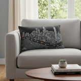 14" X 24" Dark Gray And White Chicago Nighttime Skyline Lumbar Decorative Pillow