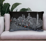 14" X 24" Dark Gray And White Chicago Nighttime Skyline Lumbar Decorative Pillow