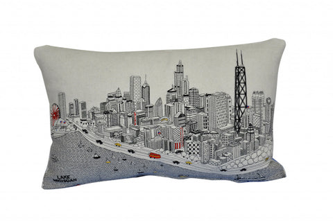 14" X 24" Cream Chicago Daylight Skyline Lumbar Decorative Pillow