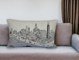 14" X 24" Cream Chicago Daylight Skyline Lumbar Decorative Pillow