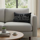 14" X 24" Dark Gray And White Cleveland Nighttime Skyline Lumbar Decorative Pillow