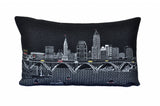 14" X 24" Dark Gray And White Cleveland Nighttime Skyline Lumbar Decorative Pillow