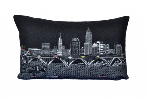 14" X 24" Dark Gray And White Cleveland Nighttime Skyline Lumbar Decorative Pillow