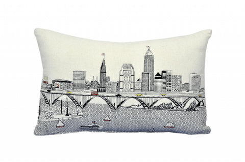 14" X 24" Cream Cleveland Daylight Skyline Lumbar Decorative Pillow