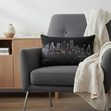 14" X 24" Dark Gray And White Dallas Nighttime Skyline Lumbar Decorative Pillow