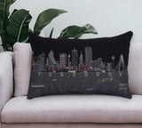 14" X 24" Dark Gray And White Dallas Nighttime Skyline Lumbar Decorative Pillow