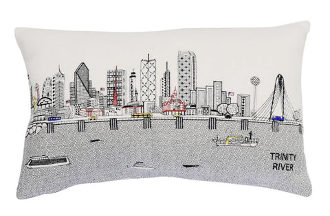 14" X 24" Cream Dallas Daylight Skyline Lumbar Decorative Pillow