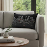 14" X 24" Black And White Fort Worth Nighttime Skyline Lumbar Decorative Pillow