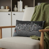 14" X 24" Dark Gray And White Hong Kong Nighttime Skyline Lumbar Decorative Pillow
