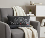 14" X 24" Dark Gray And White London Nighttime Skyline Lumbar Decorative Pillow