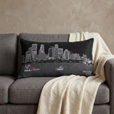 14" X 24" Dark Gray And White Minneapolis Nighttime Skyline Lumbar Decorative Pillow