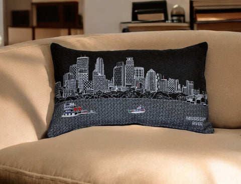 14" X 24" Black Gray and White Hometown Pride Wool Lumbar Throw Pillow