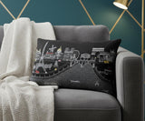 14" X 24" Dark Gray And White Paris Nighttime Skyline Lumbar Decorative Pillow