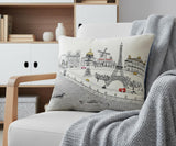 14" X 24" Cream Paris Daylight Skyline Lumbar Decorative Pillow