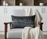 14" X 24" Dark Gray And White Philadelphia Nighttime Skyline Lumbar Decorative Pillow