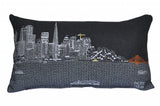 14" X 25" Dark Gray And White San Francisco Nighttime Skyline Lumbar Decorative Pillow