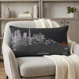14" X 25" Dark Gray And White San Francisco Nighttime Skyline Lumbar Decorative Pillow