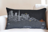 14" X 25" Dark Gray And White San Francisco Nighttime Skyline Lumbar Decorative Pillow