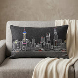 14" X 24" Dark Gray And White Shanghai Nighttime Skyline Lumbar Decorative Pillow