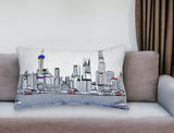 14" X 25" Cream Shanghai Daylight Skyline Lumbar Decorative Pillow