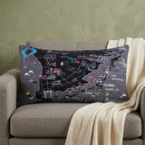 14" X 25" Dark Gray And White Lumbar Jersey Shore Nighttime Skyline Lumbar Decorative Pillow