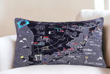 14" X 25" Dark Gray And White Lumbar Jersey Shore Nighttime Skyline Lumbar Decorative Pillow
