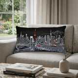 14" X 24" Dark Gray And White Tokyo Nighttime Skyline Lumbar Decorative Pillow