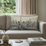 14" X 24" Cream Tokyo Daylight Skyline Lumbar Decorative Pillow