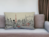 14" X 24" Cream Tokyo Daylight Skyline Lumbar Decorative Pillow