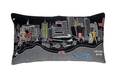 14" X 25" Dark Gray And White Tulsa Nighttime Skyline Lumbar Decorative Pillow