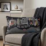 14" X 25" Dark Gray And White Tulsa Nighttime Skyline Lumbar Decorative Pillow