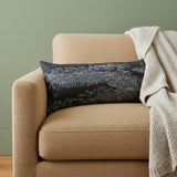 14" X 35" Dark Gray And White Amsterdam Nighttime Skyline Lumbar Decorative Pillow