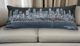 14" X 35" Dark Gray And White Atlanta Nighttime Skyline Lumbar Decorative Pillow