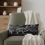 14" X 35" Dark Gray And White Aspen Nighttime Skyline Lumbar Wool Throw Pillow