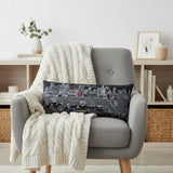 14" X 35" Dark Gray And White Austin Nighttime Skyline Lumbar Decorative Pillow