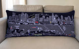 14" X 35" Dark Gray And White Austin Nighttime Skyline Lumbar Decorative Pillow