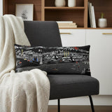 14" X 35" Dark Gray And White Nighttime Skyline Lumbar Decorative Pillow