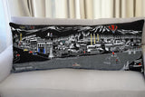 14" X 35" Dark Gray And White Nighttime Skyline Lumbar Decorative Pillow
