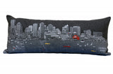 14" X 35" Dark Gray And White Boston Night Skyline Lumbar Decorative Pillow