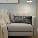 14" X 35" Dark Gray And White Boston Night Skyline Lumbar Decorative Pillow