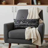 14" X 35" Dark Gray And White Breckenridge Nighttime Skyline Lumbar Decorative Pillow