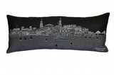 14" X 35" Dark Gray And White Charleston Nighttime Skyline Lumbar Decorative Pillow
