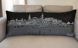 14" X 35" Dark Gray And White Charleston Nighttime Skyline Lumbar Decorative Pillow