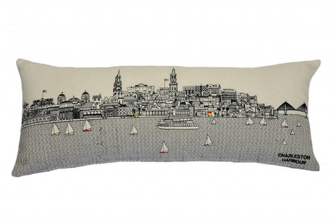 14" X 35" Cream Charleston Daylight Skyline Lumbar Decorative Pillow